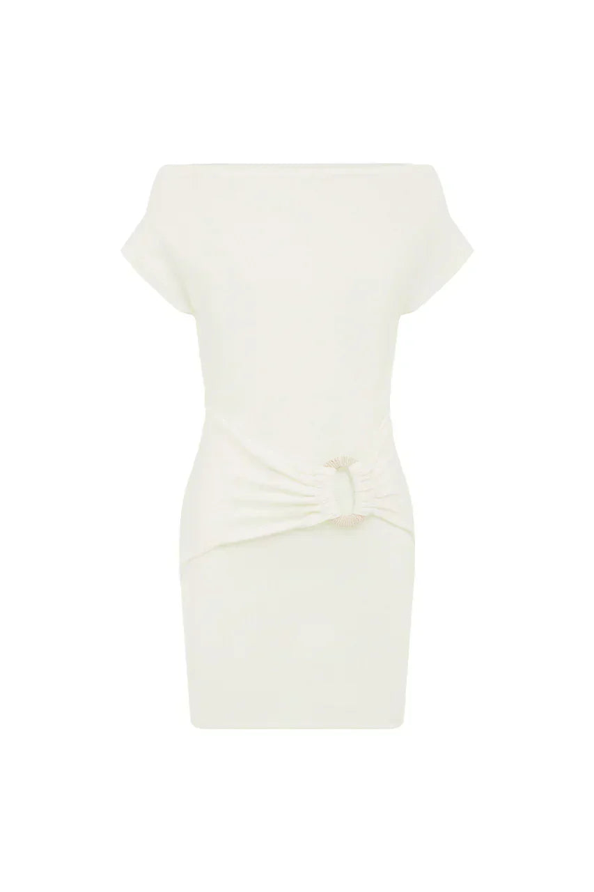 Kamryn Side Tie Knit Mini Dress - White