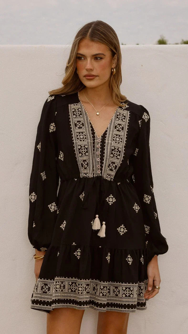 Delainey Mini Dress - Black/Beige