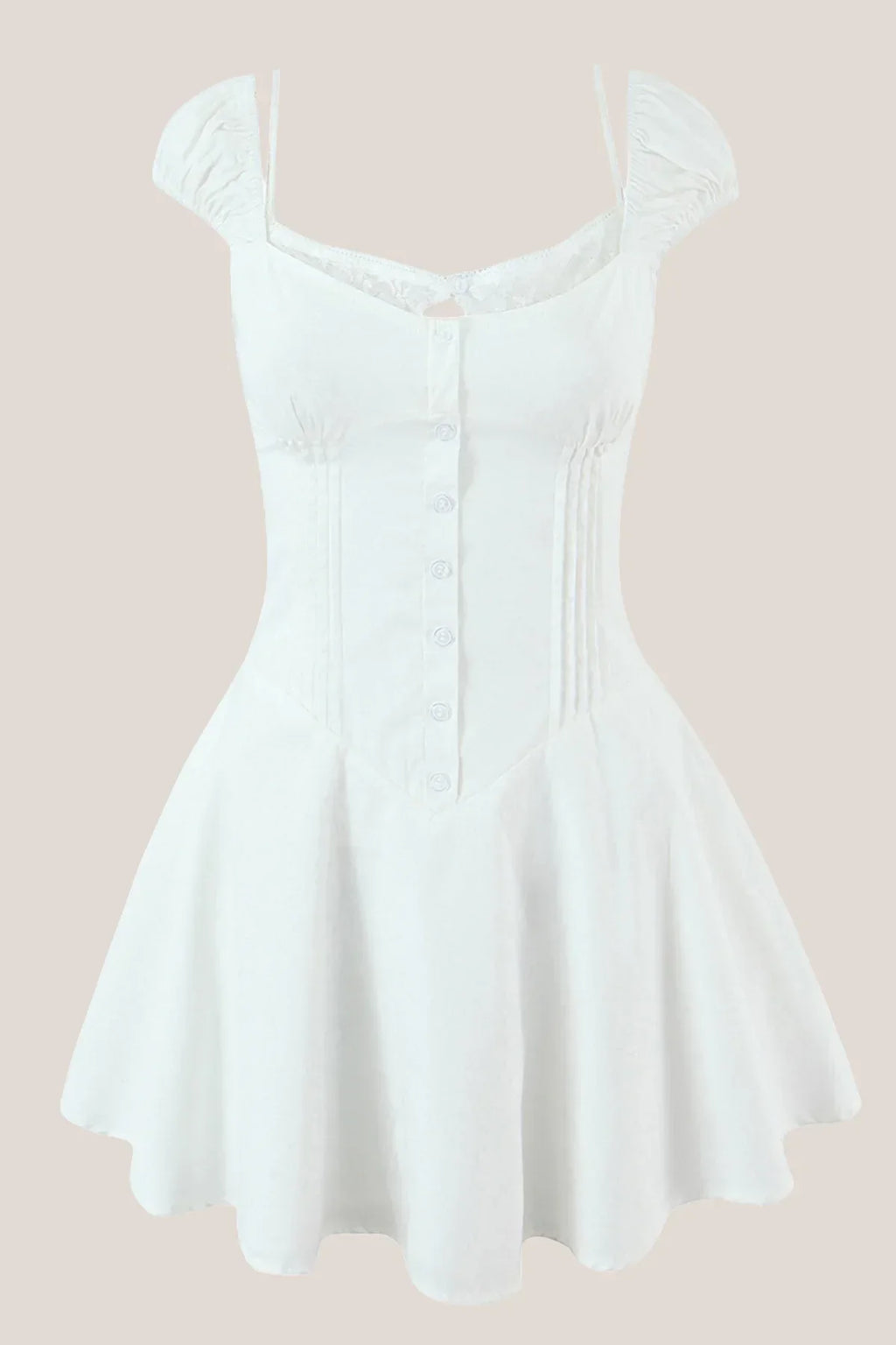 White Cap Sleeves A Line Cotton Mini Dress
