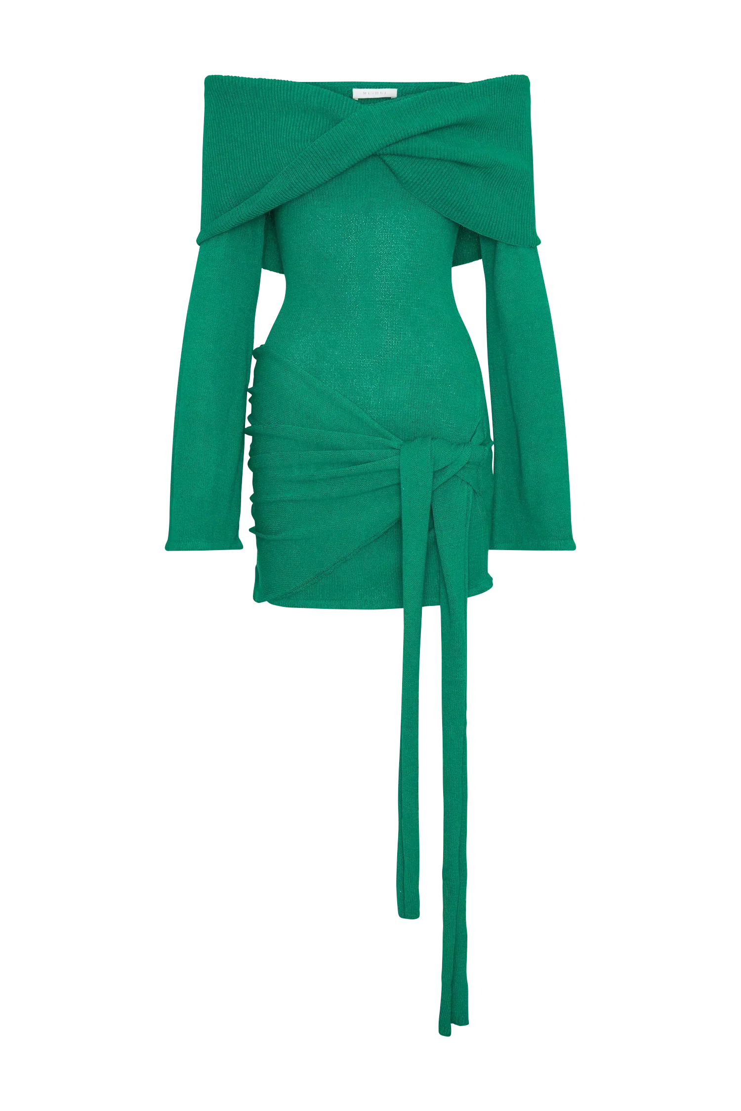 Camryn Off Shoulder Tie Knit Mini Dress - Green