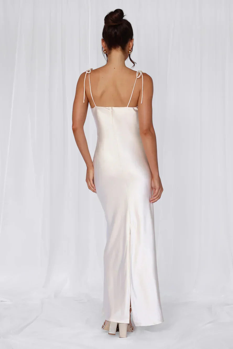 HELLO MOLLY The Penelope Cowl Satin Maxi Dress Pearl