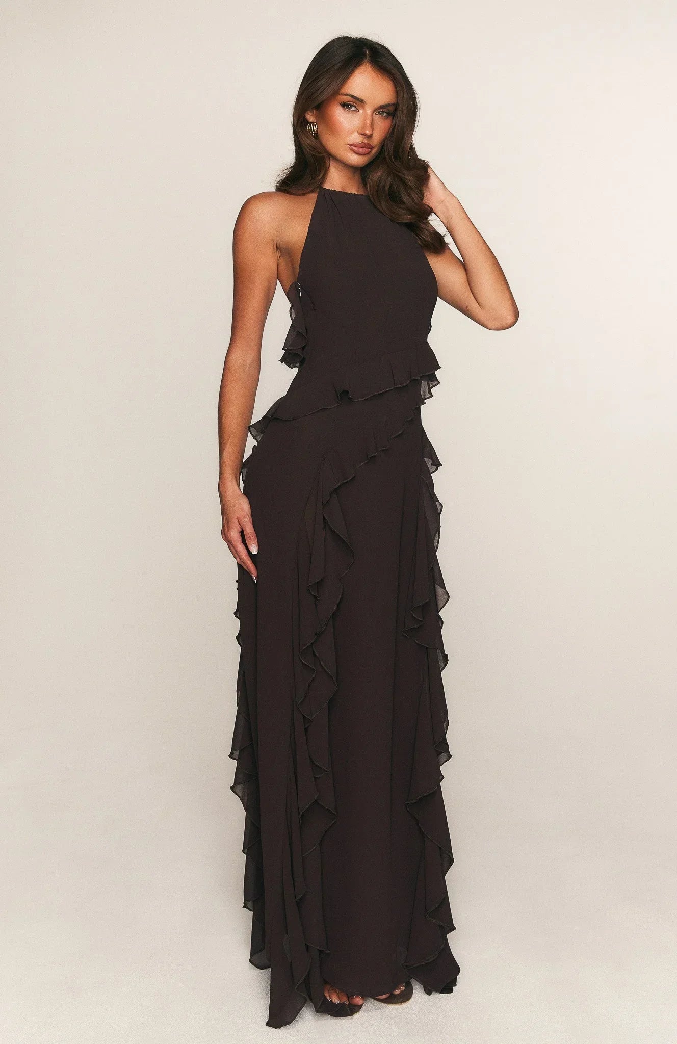 Control The Vibe Halter Maxi Dress Chocolate