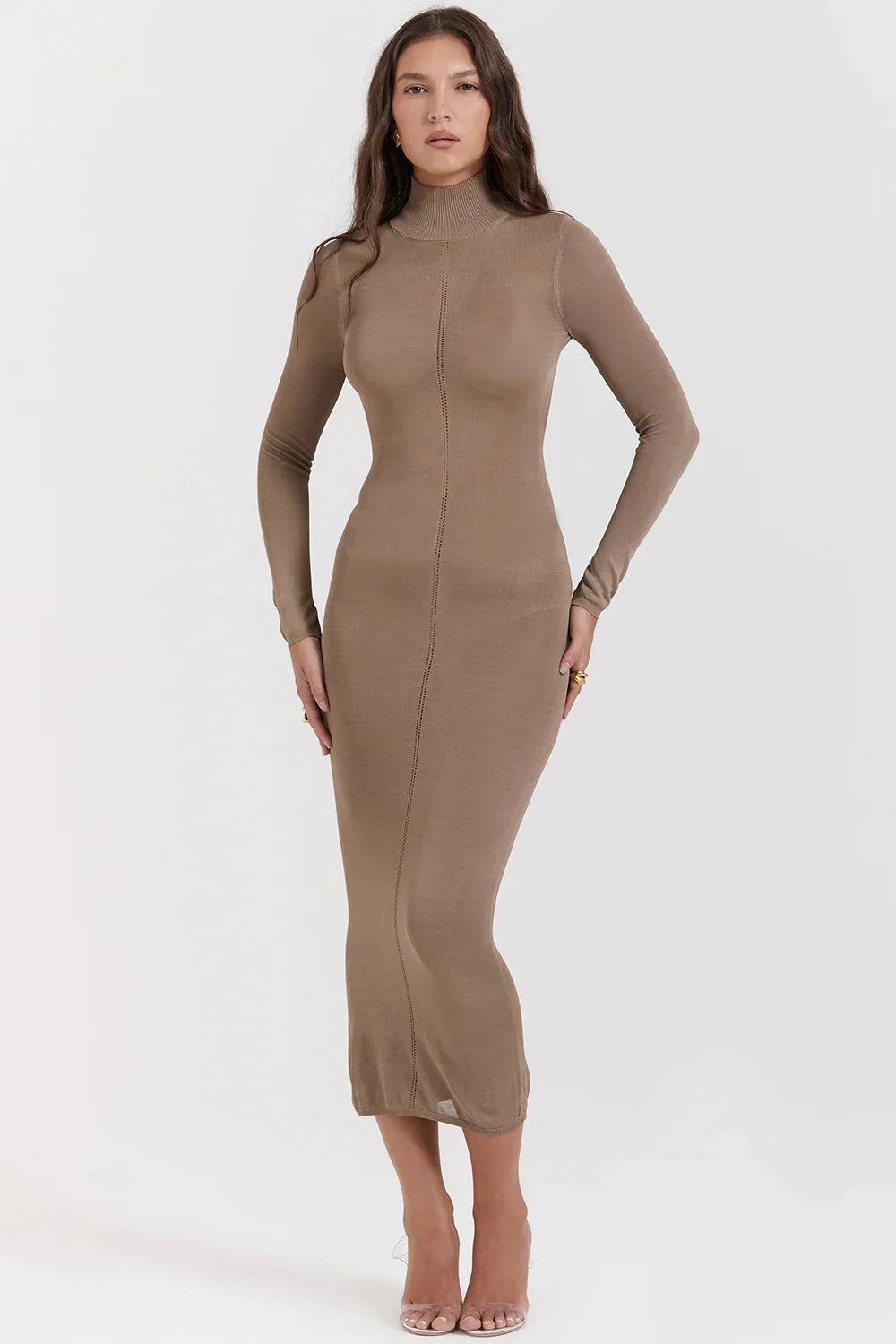 Roberta-Tan Knit Midi Dress