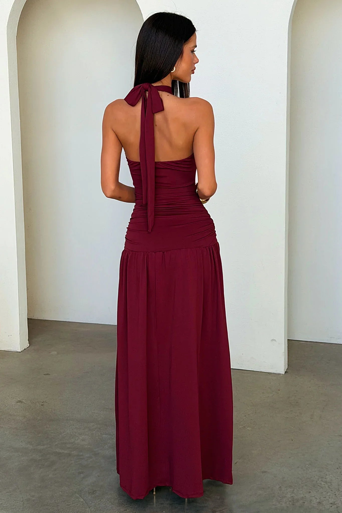 Tallulah High Neck Maxi Dress - Burgundy