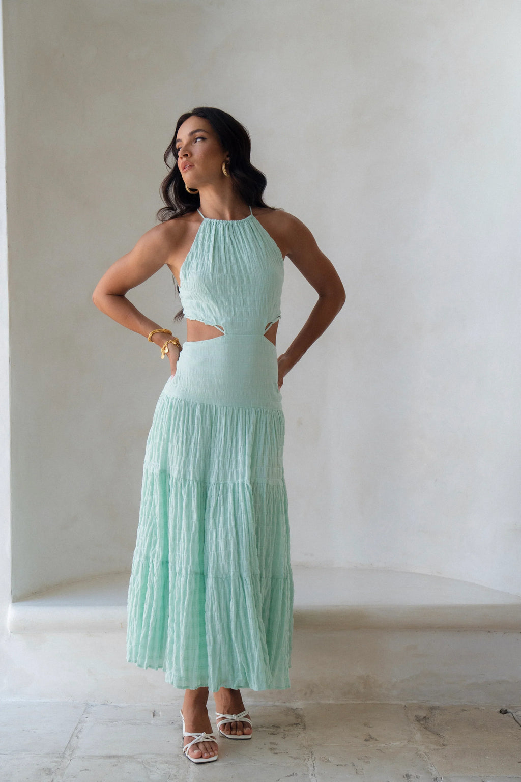 Mikayla Mint Green Halter Maxi Dress