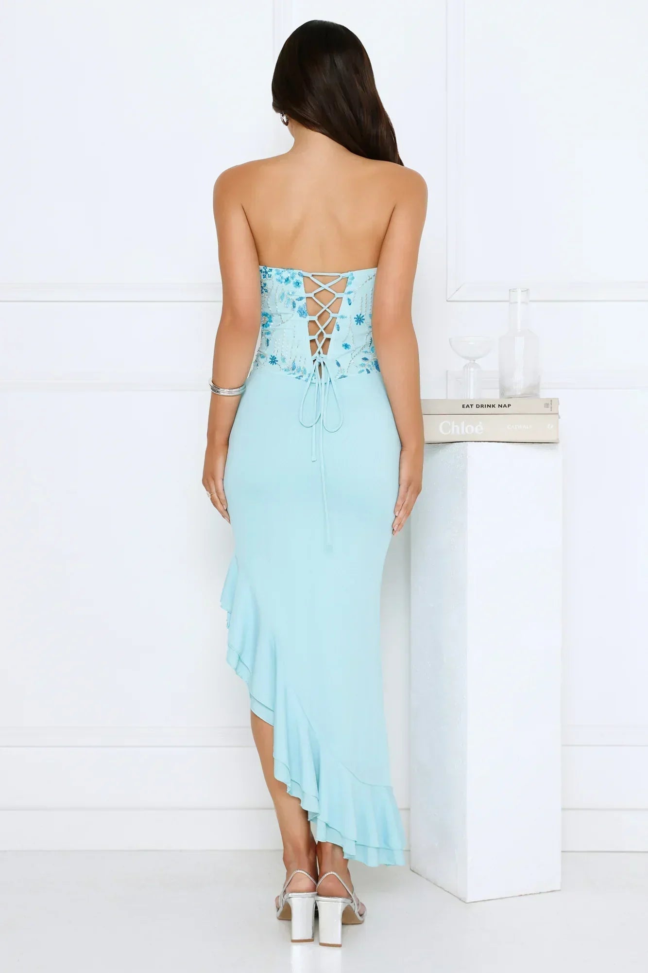 Enchanted Affection Strapless Sequin Midi Dress