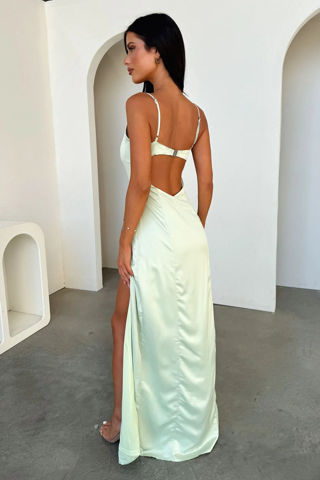 Violetta Scoop Neck Satin Maxi Dress - Sage