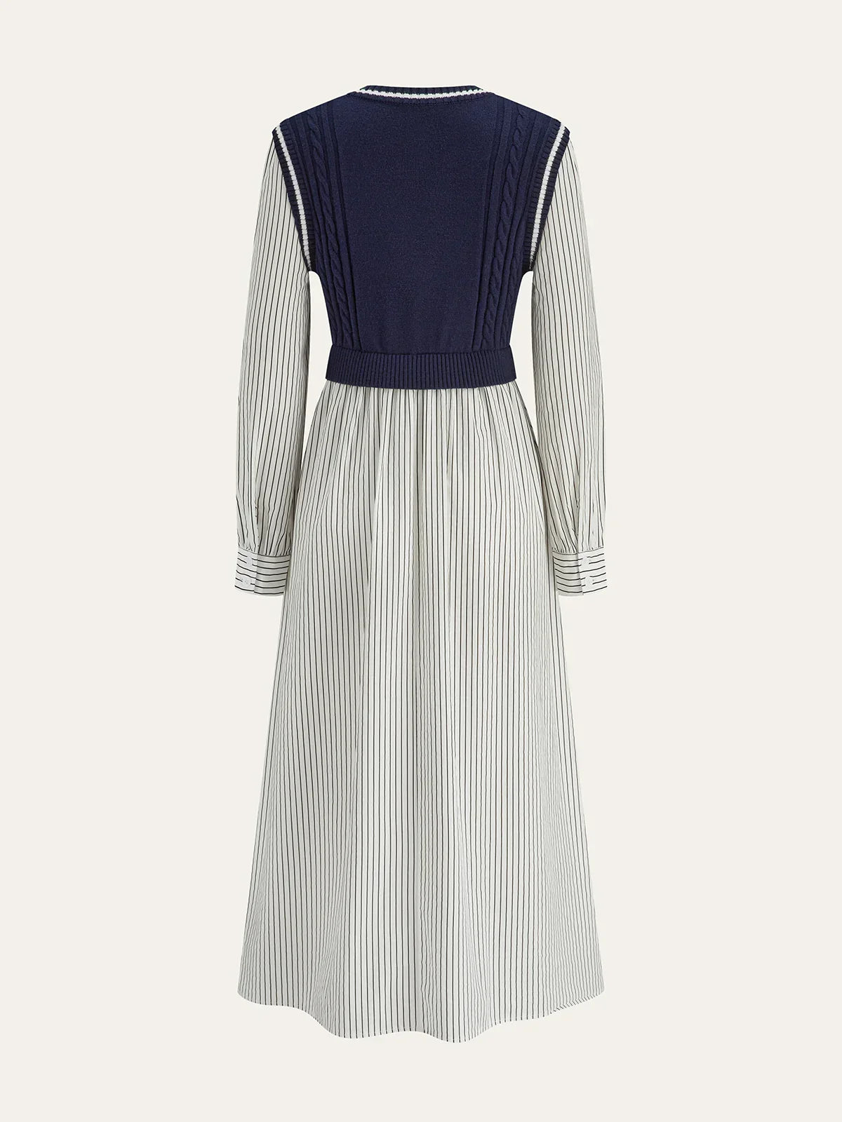 2 In 1 Cable-Knit Paneled Striped Midi Dress