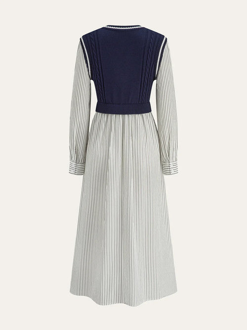 2 In 1 Cable-Knit Paneled Striped Midi Dress