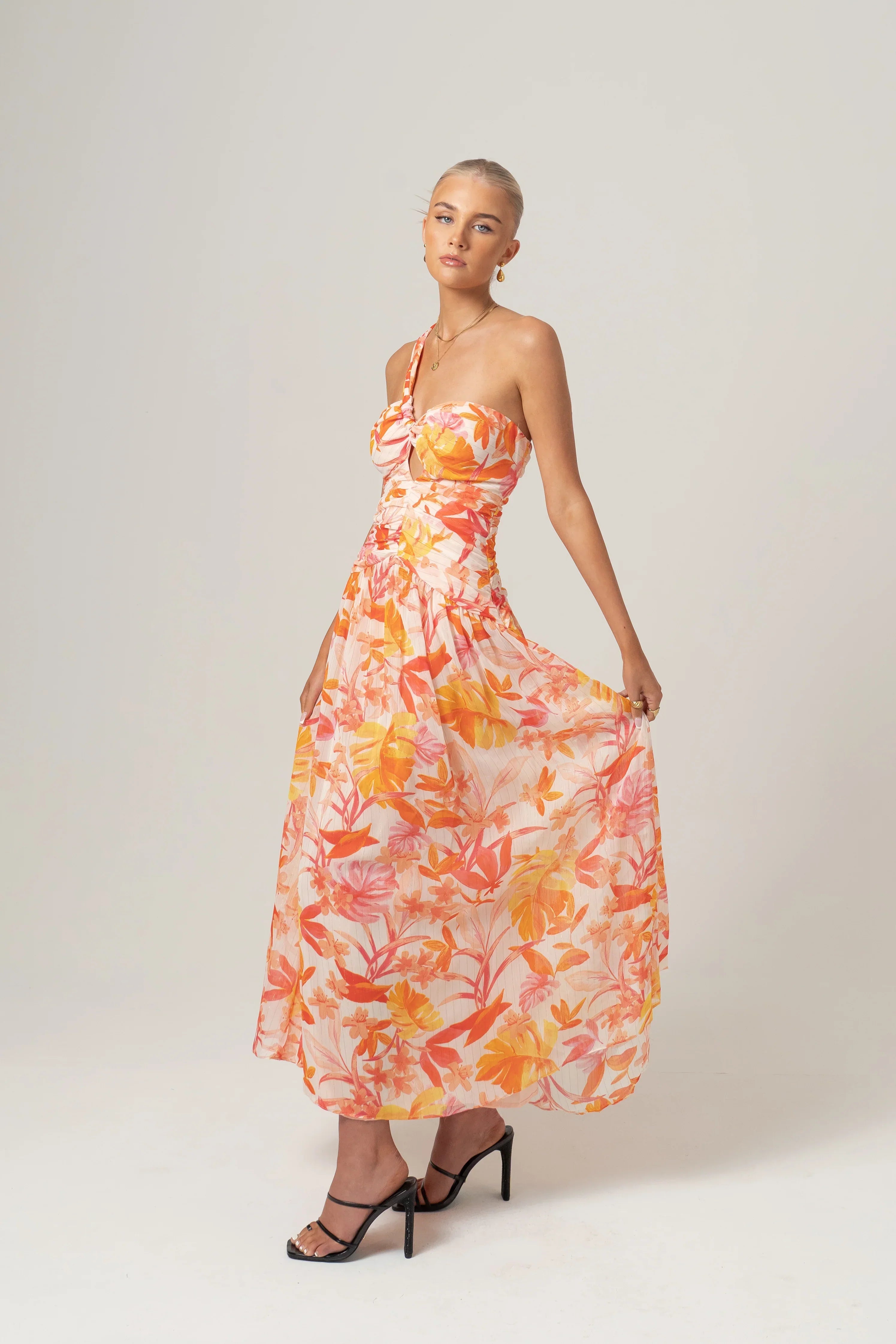 Samara One-Shoulder Midi Dress - Tropical Print