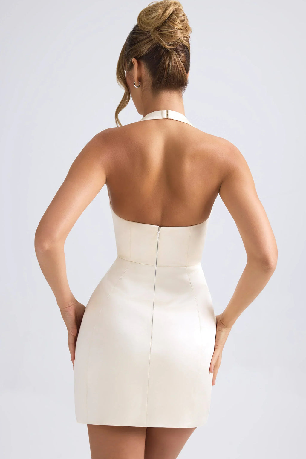 Halterneck Structured Tulip Mini Dress In Ivory