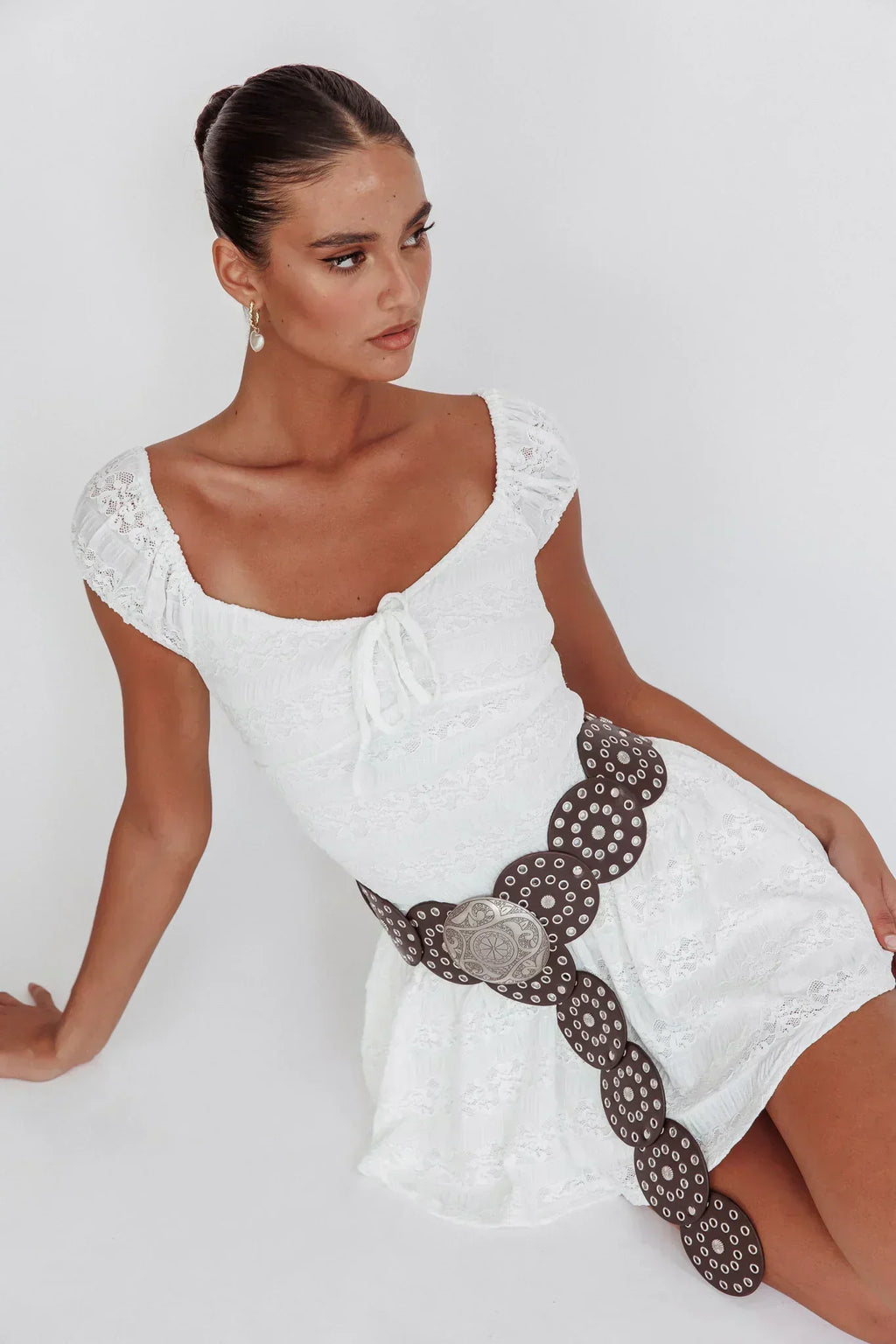Mirela Cap Sleeve Lace Mini Dress White