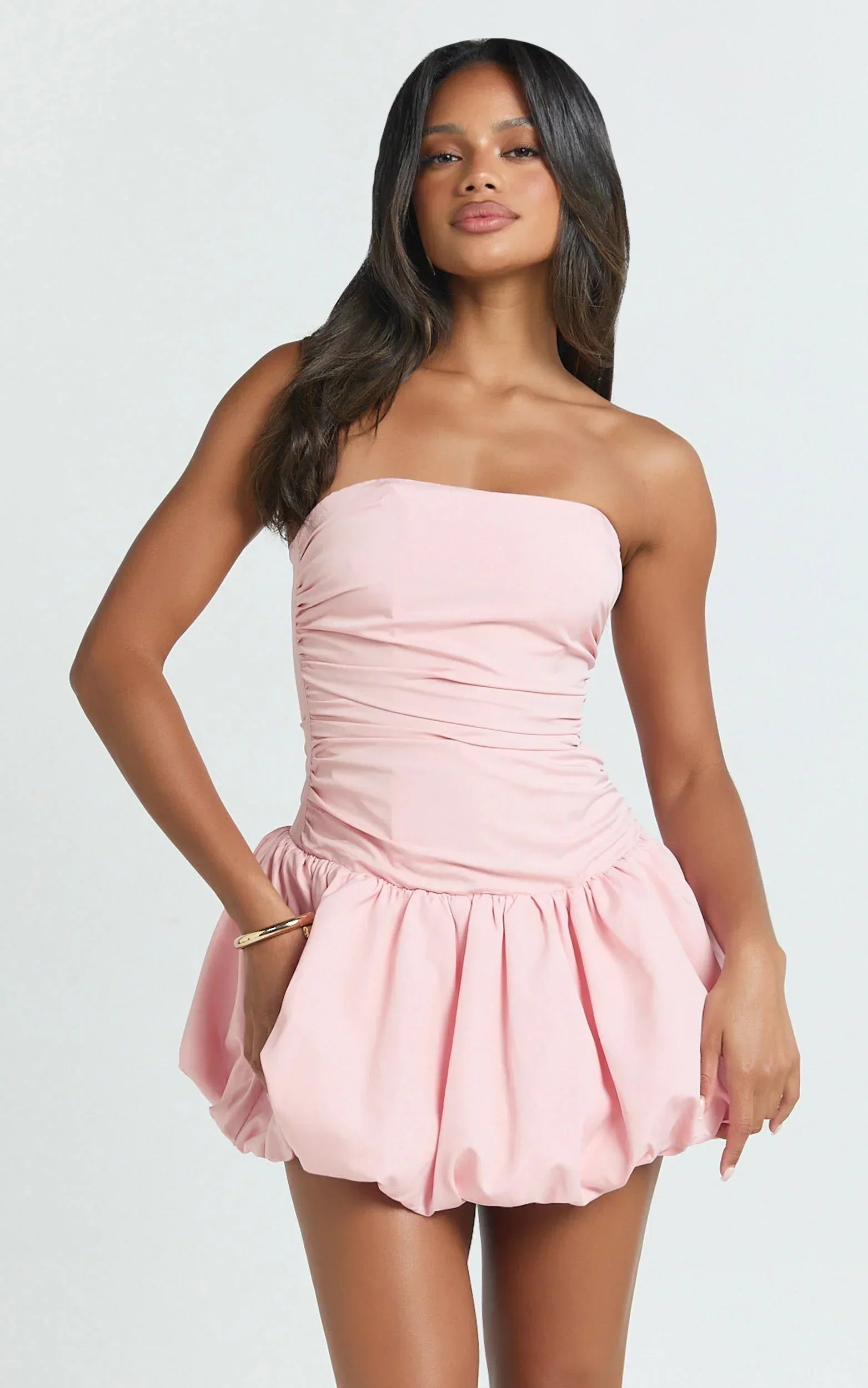 Seraphina Mini Dress - Strapless Corset Bubble Hem Dress In Pink