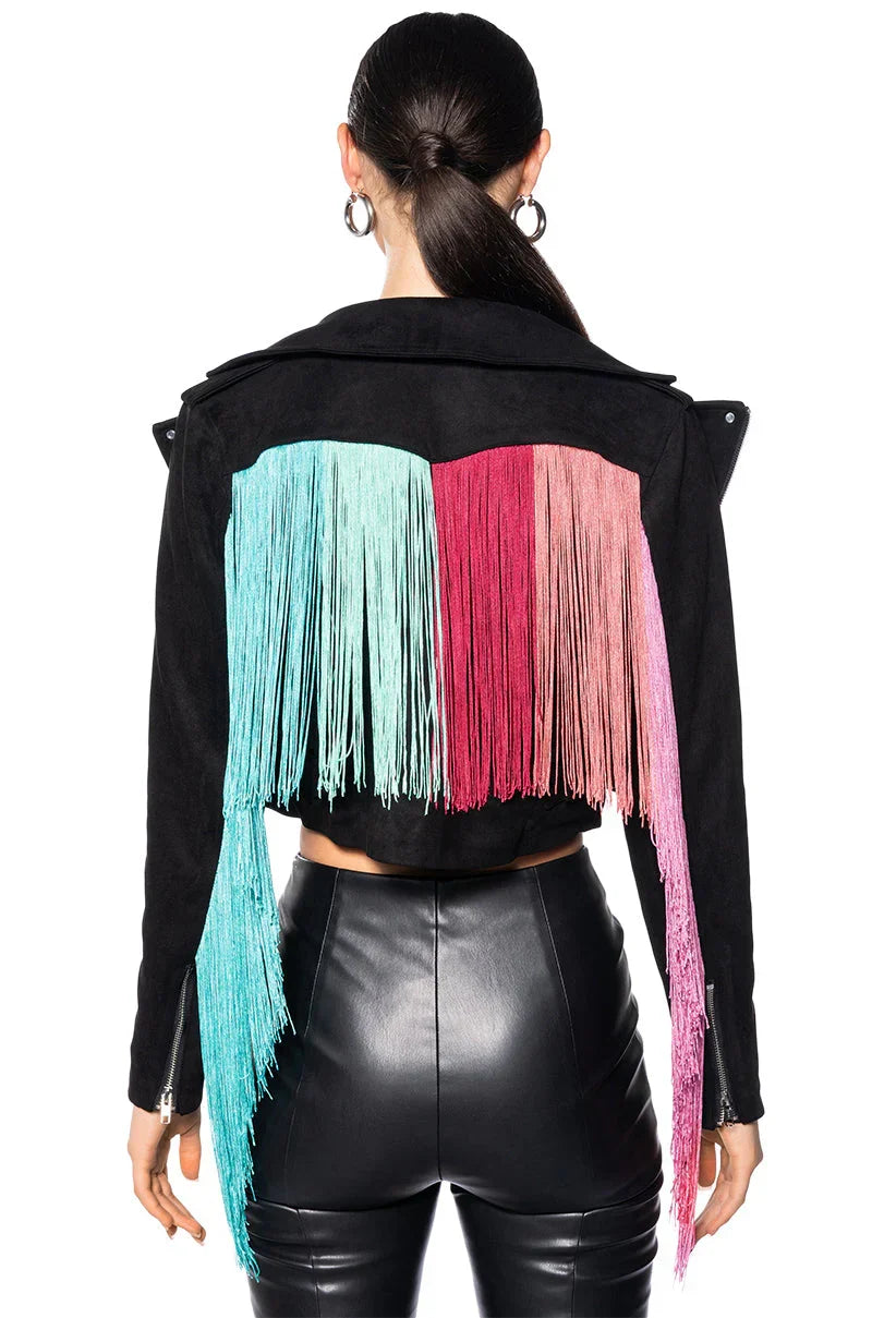 Fringe Back Light Weight Moto Jacket
