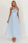 Elvera Rose Bust Halter Midi Dress Blue