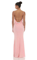 Lace Open Back Maxi Dress in Pink