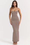 Taupe Strapless Corset Maxi Dress