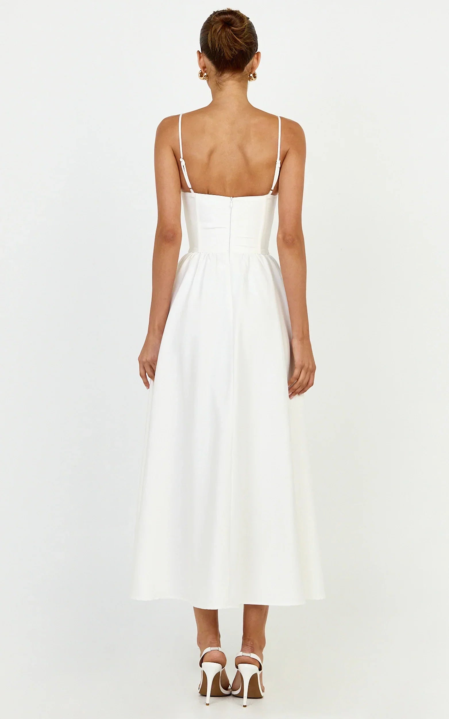 Seren Midi Dress - Corset Bodice Fit And Flare Dress In White