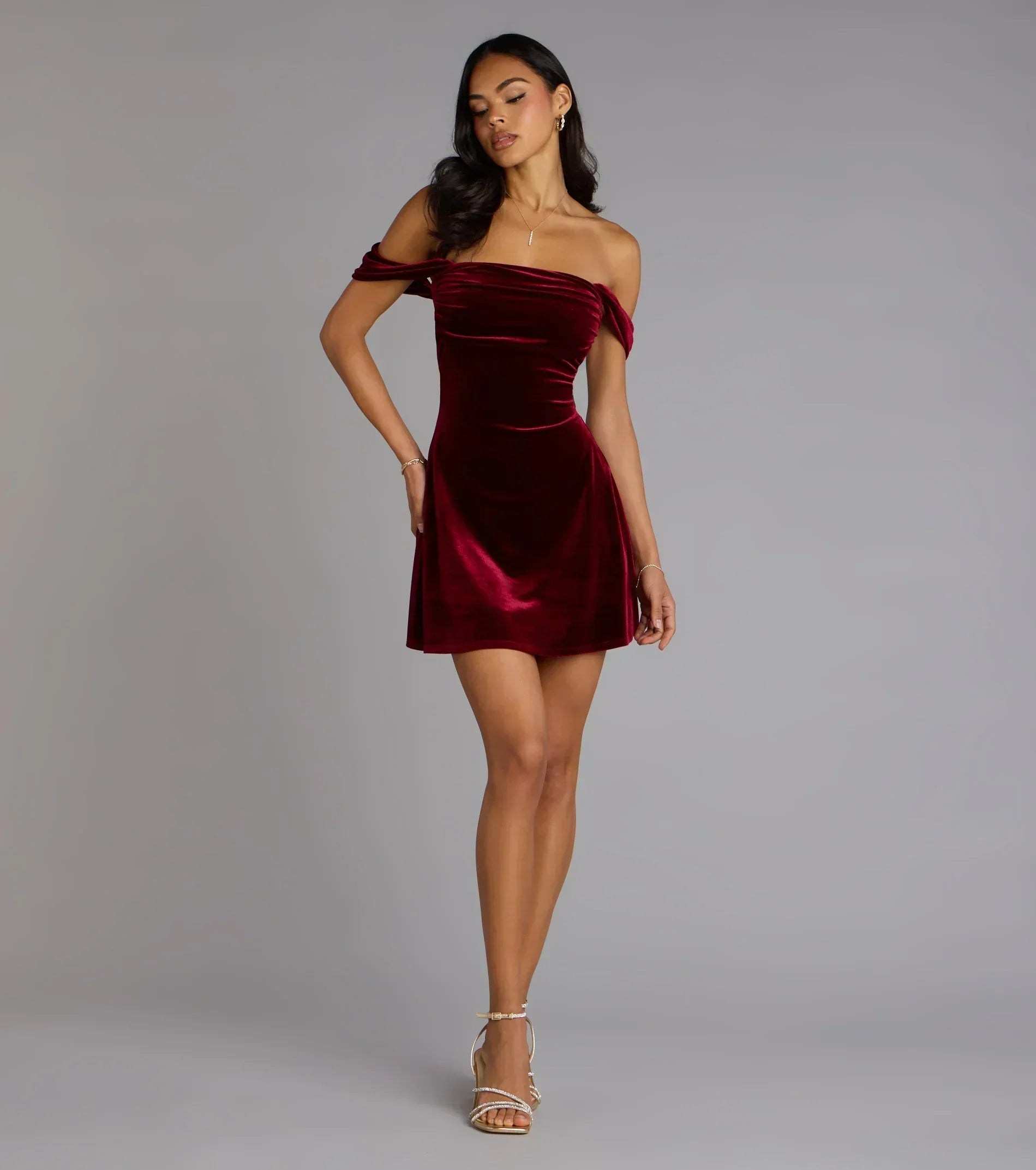 Flirty And Chic Velvet Off-The-Shoulder Mini Dress