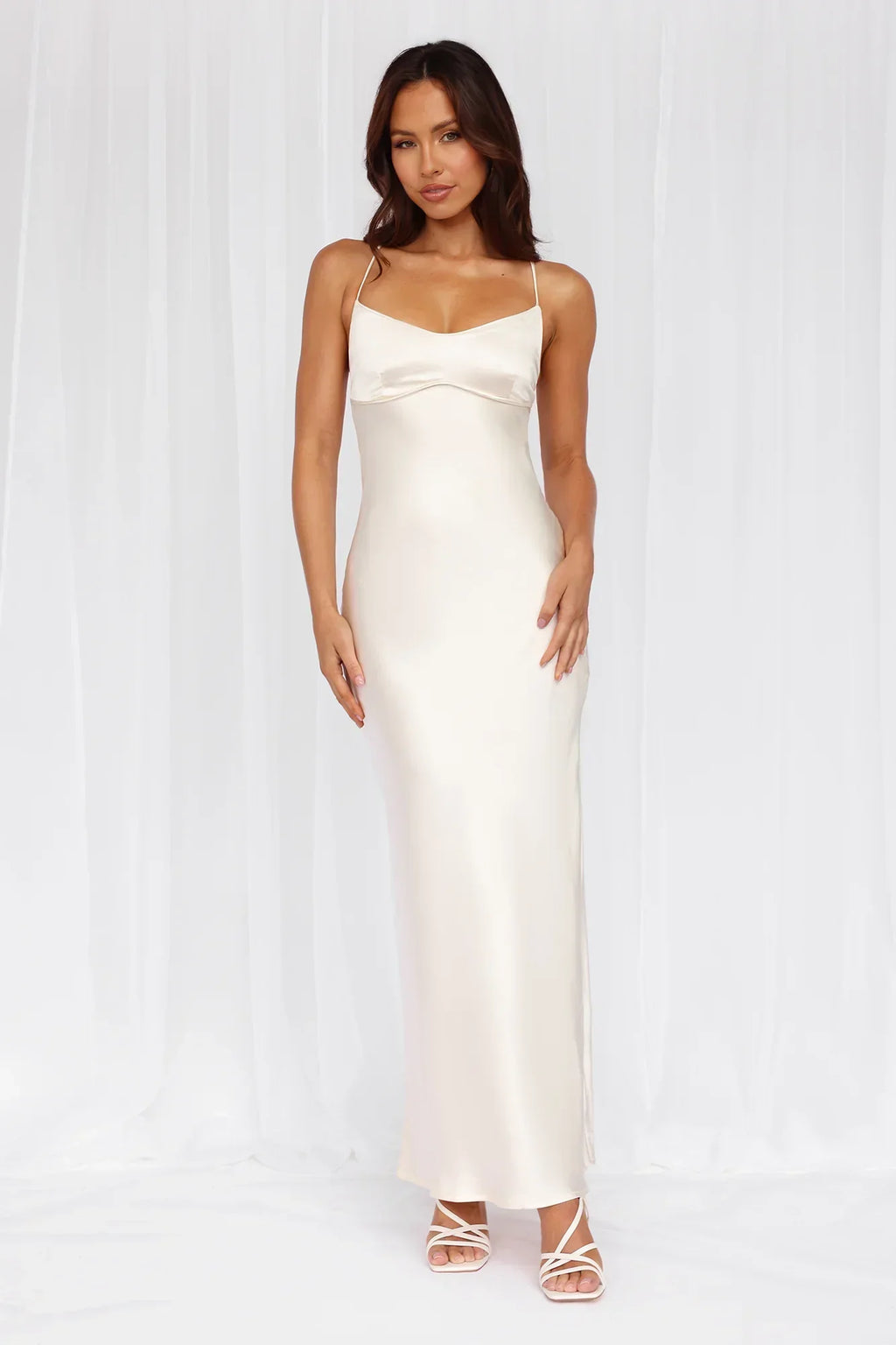 HELLO MOLLY The Samara Satin Maxi Dress Pearl