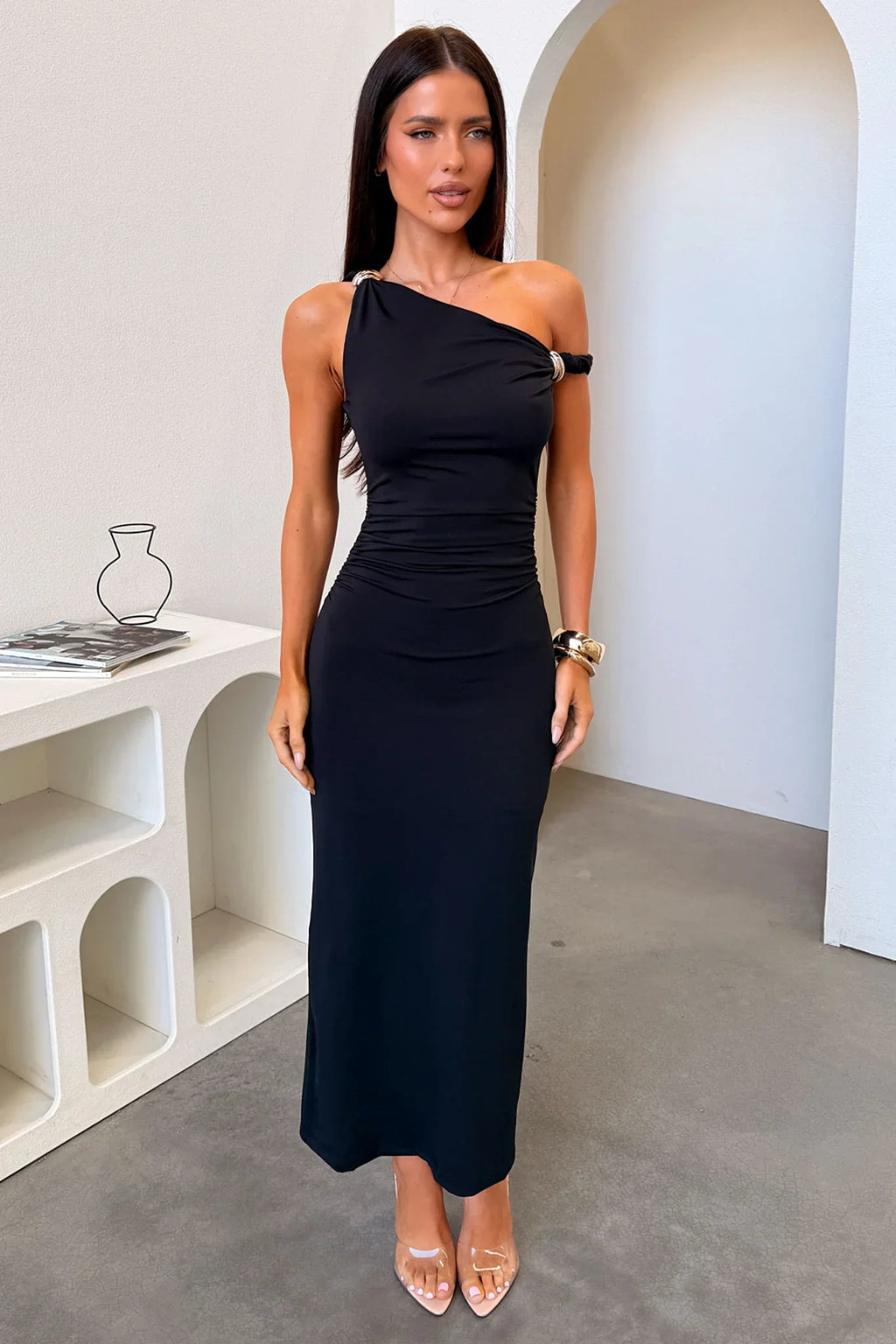 Sena One-Shoulder Maxi Dress - Black