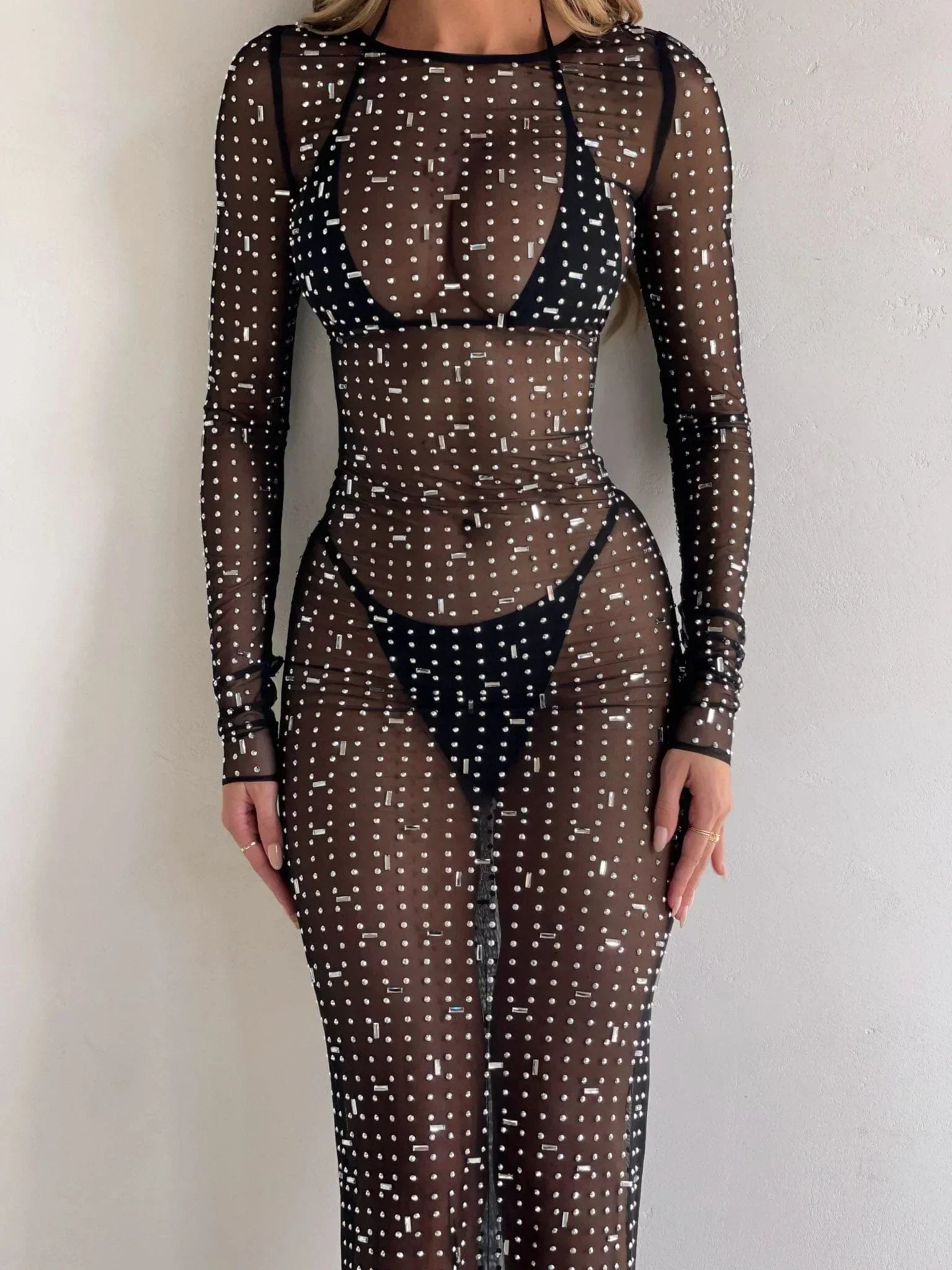 CIARAN LONG SLEEVE MAXI DRESS BLACK SPARKLE