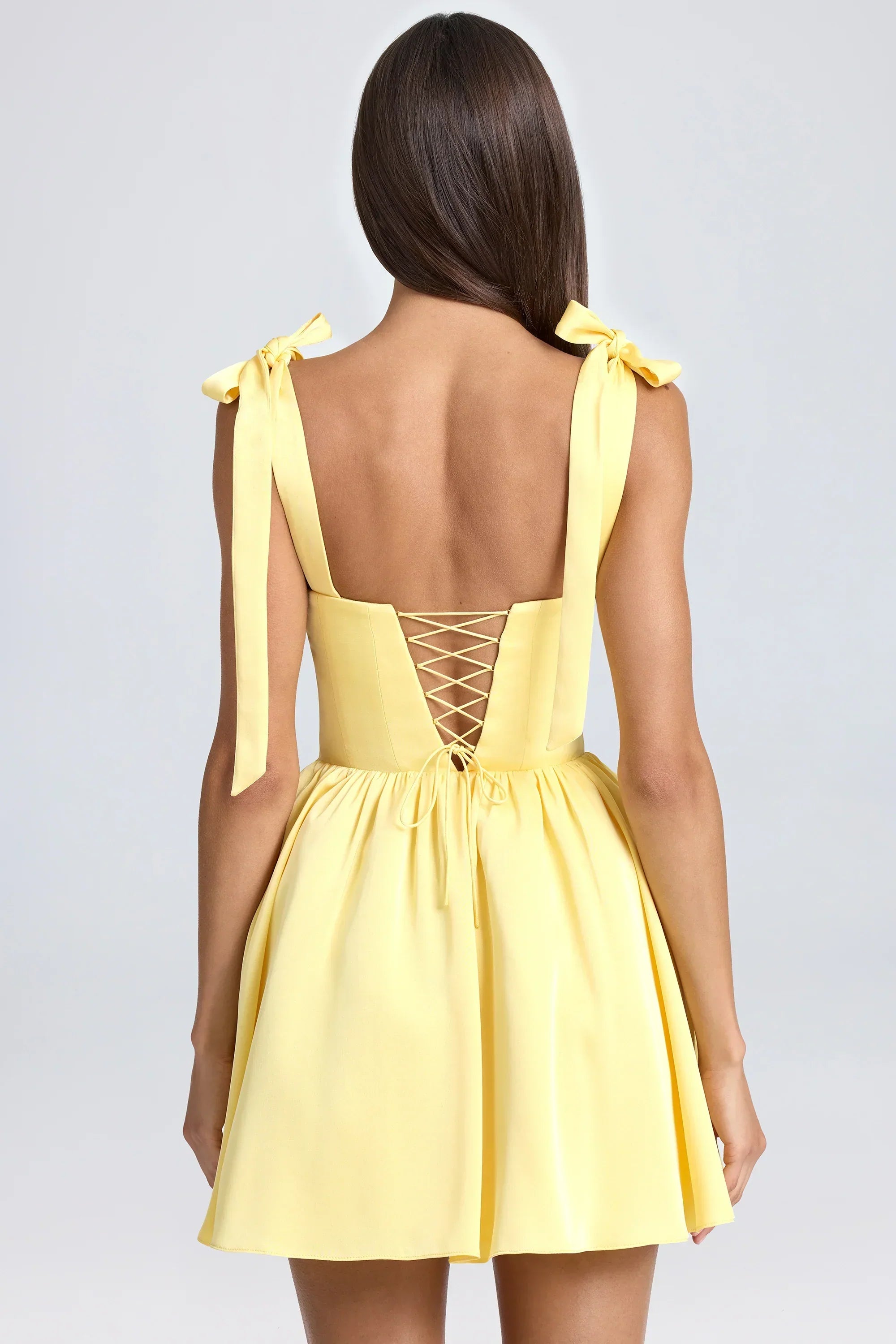 Draped Corset Mini Dress In Lemon Sherbet