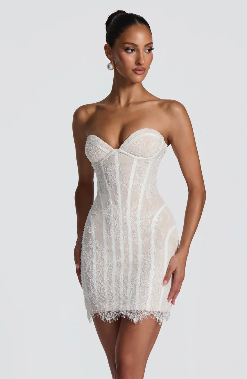 Sian Mini Dress - Ivory Embellishment