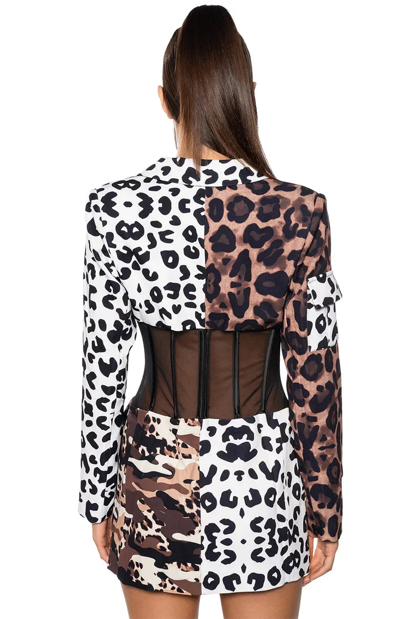 Beibs In The Trap Corset Blazer In Patchwork Cheetah