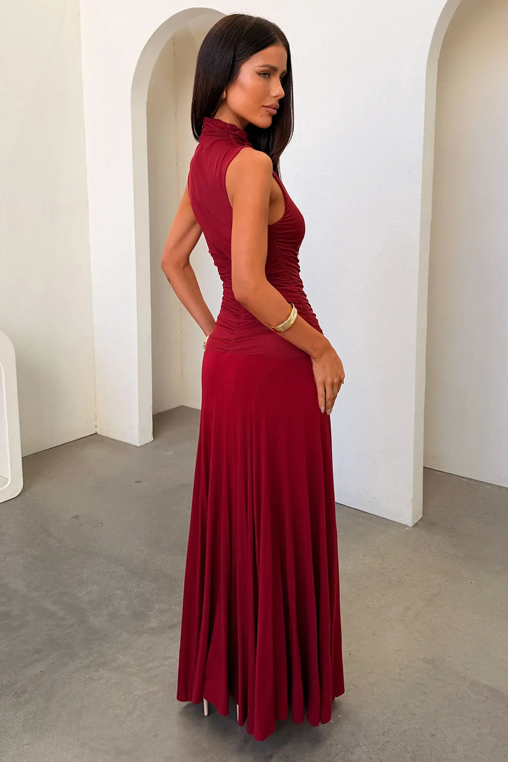 Nixie High Neck Maxi Dress - Burgundy