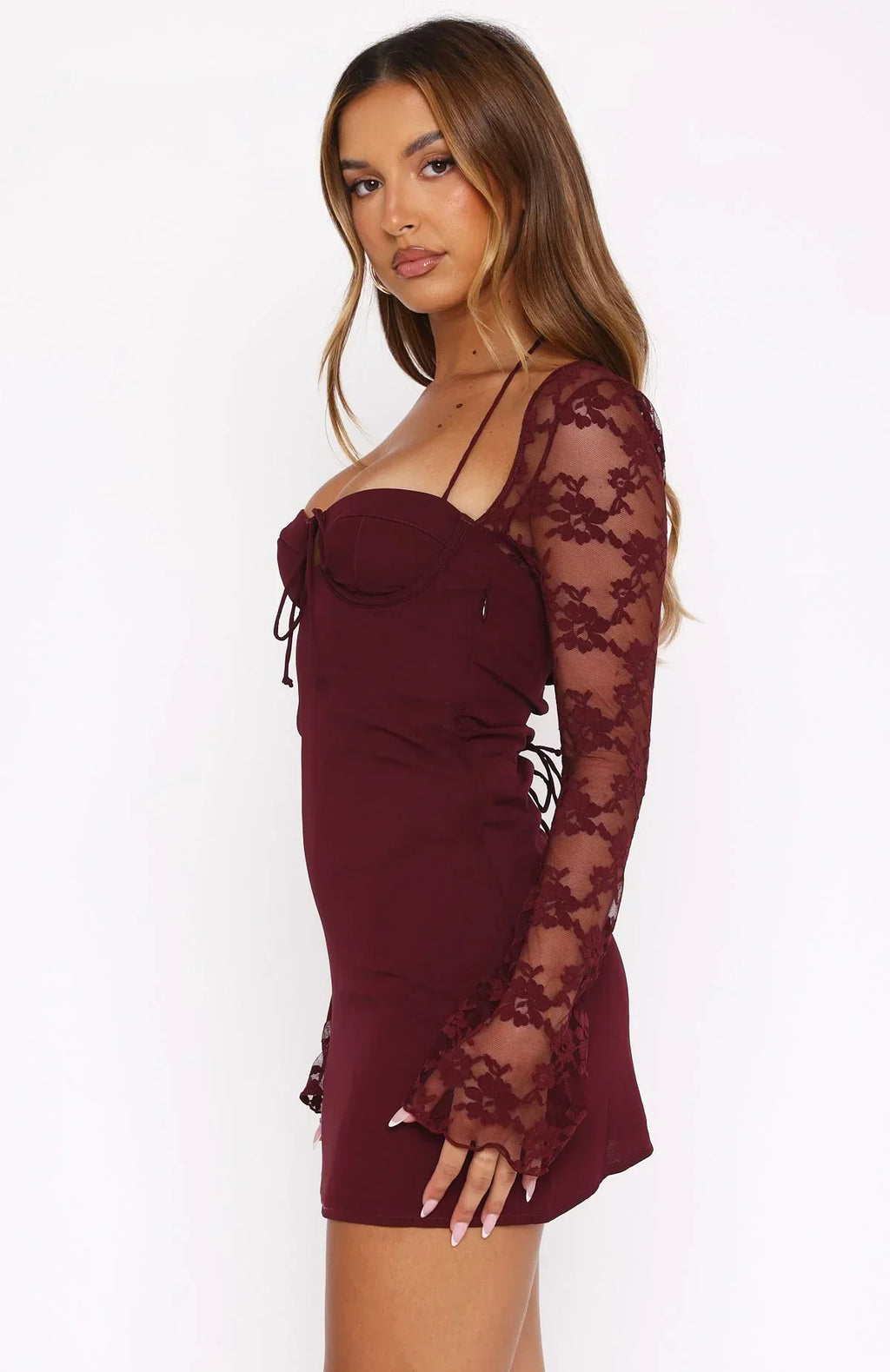 Won'T Hide Long Sleeve Mini Dress Wine