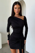 Mabel Long Sleeve Wrap Mini Dress - Black