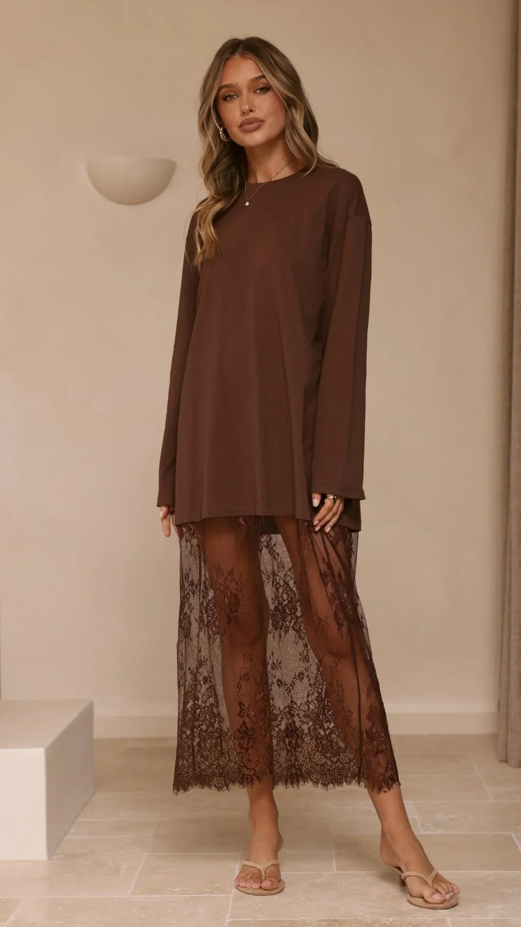 Kailey Lace Maxi Dress - Brown