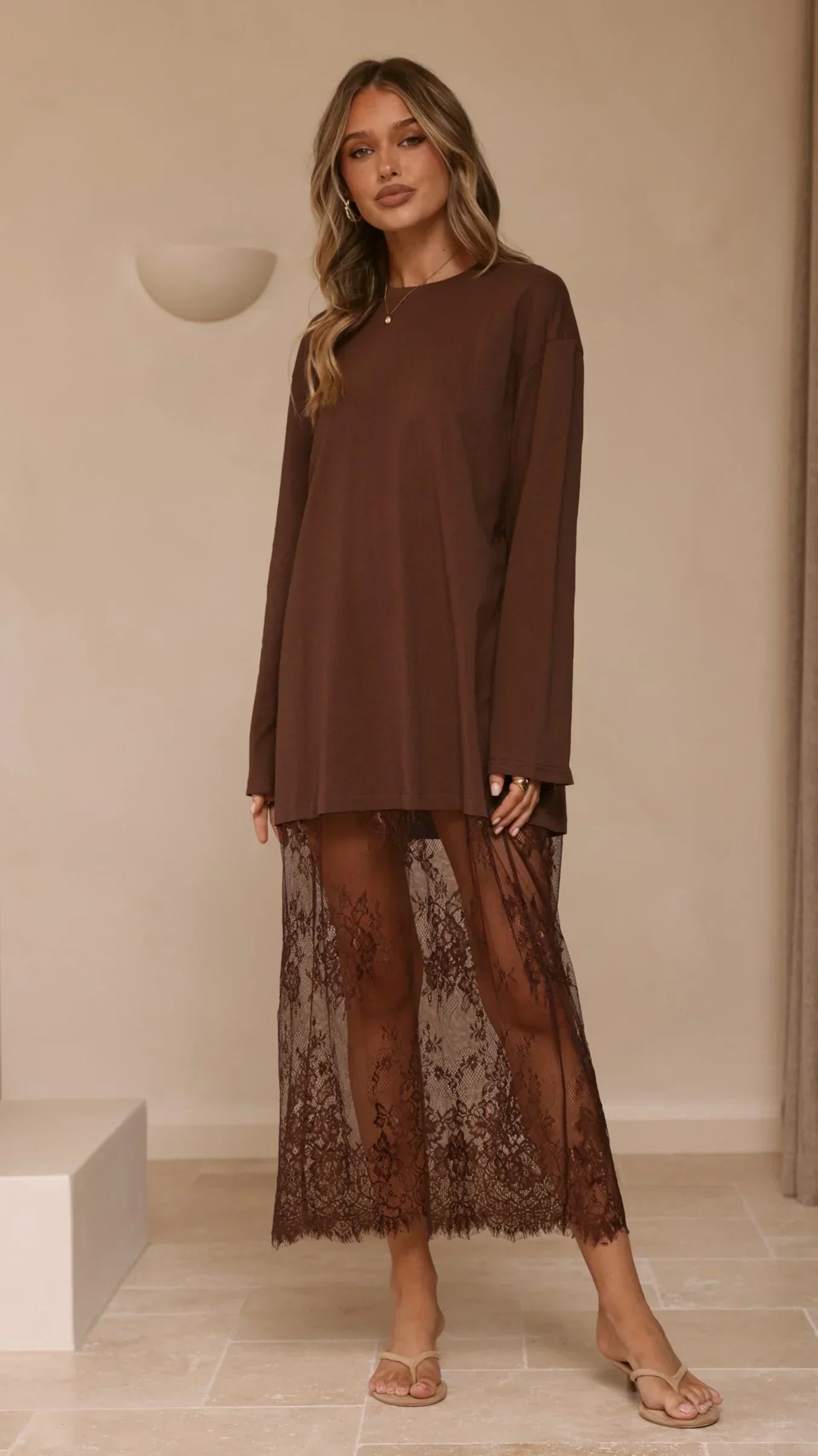 Kailey Lace Maxi Dress - Brown