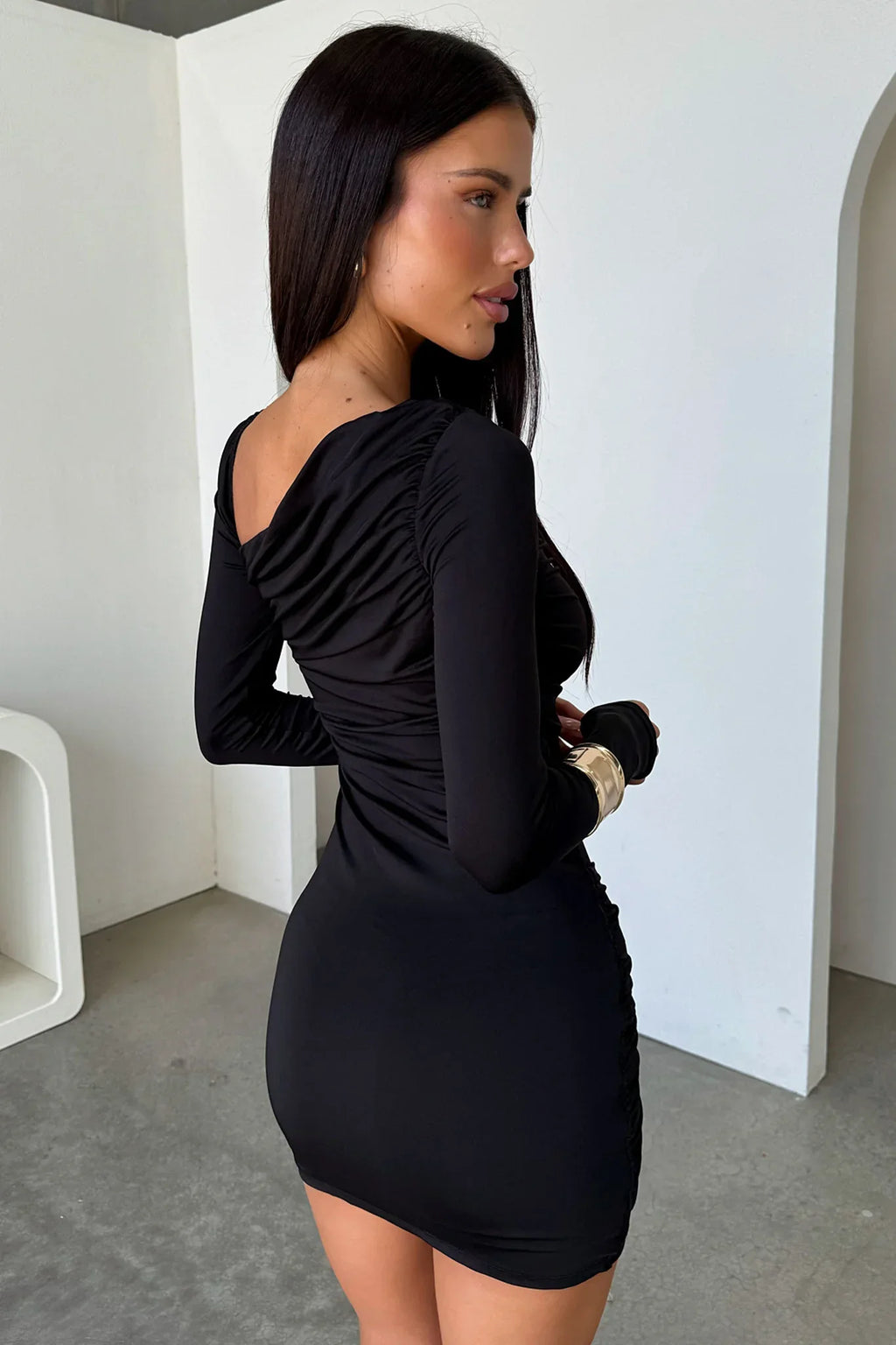 Mabel Long Sleeve Wrap Mini Dress - Black