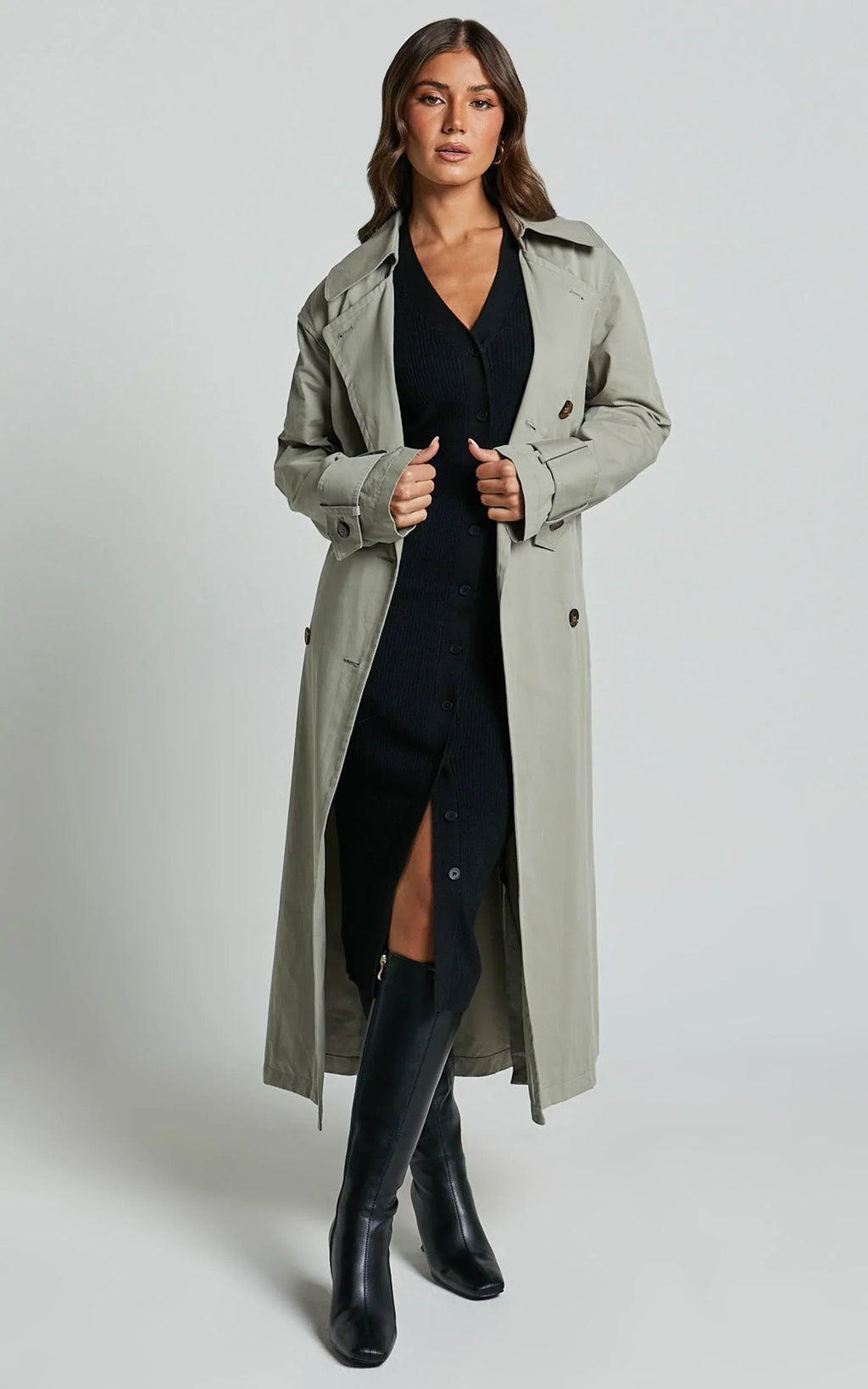 Leahanna Midi Dress - Button Front Knit Dress in Black