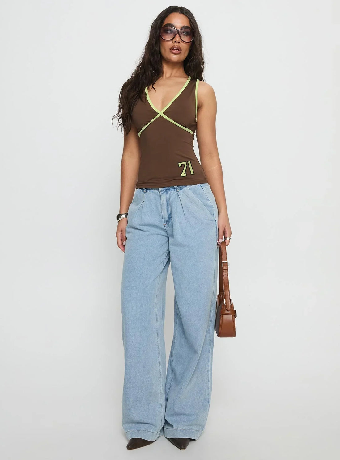 71 Classics V Neck Top Brown