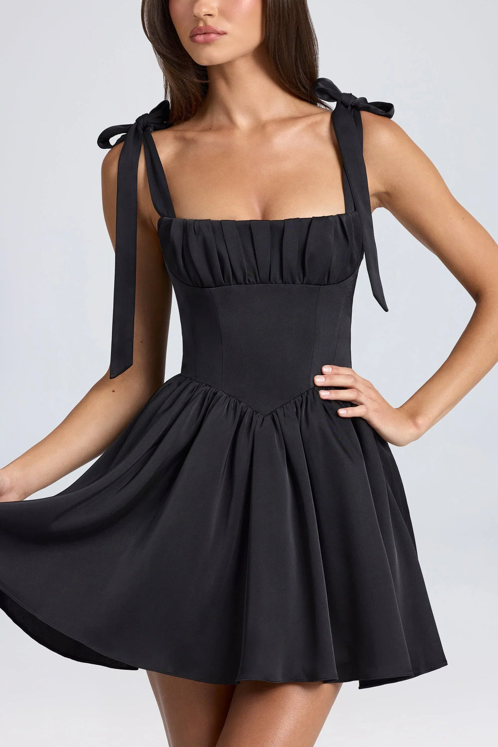 Draped Corset Mini Dress In Black