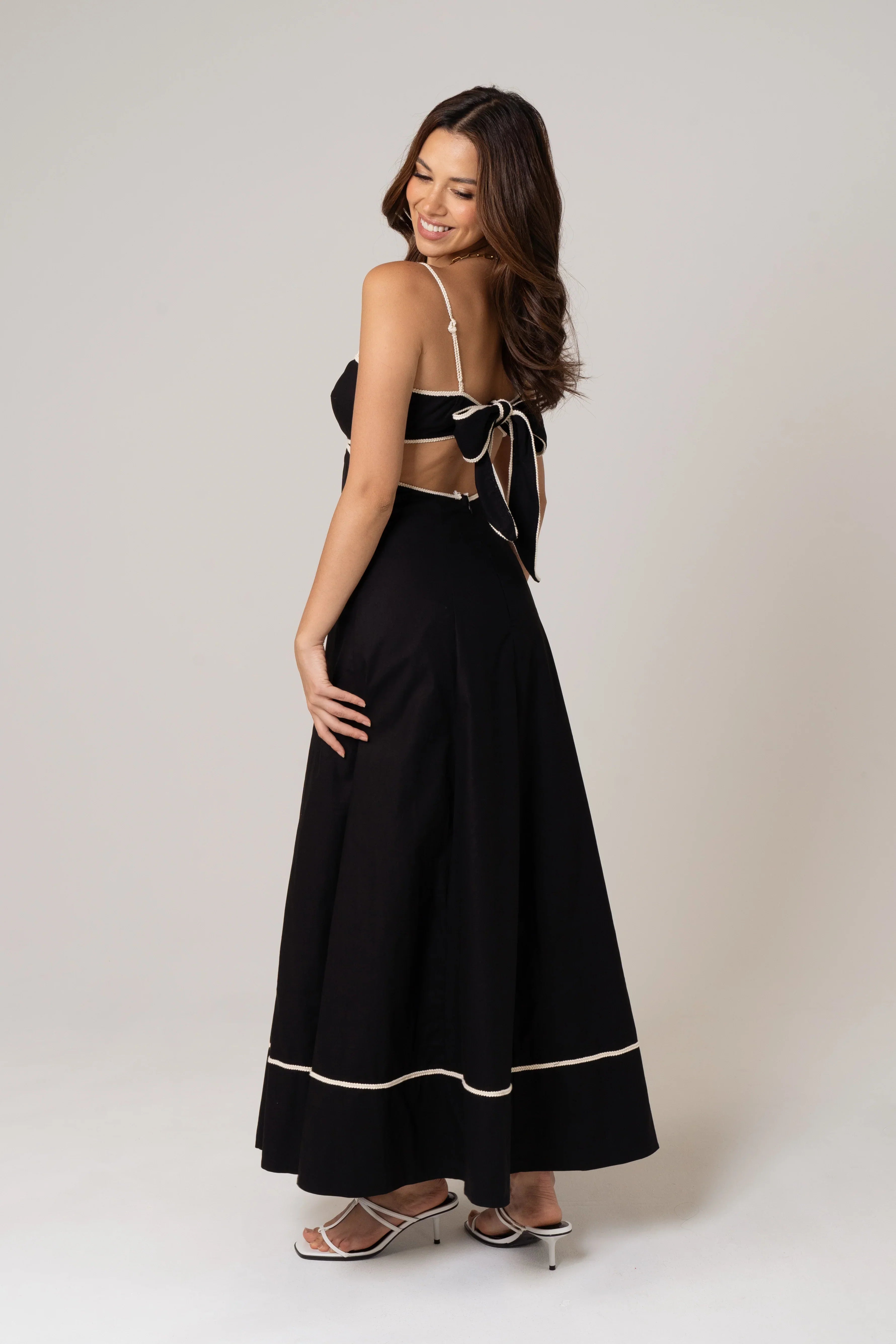 Melissa Linen Maxi Dress With Contrast Trims
