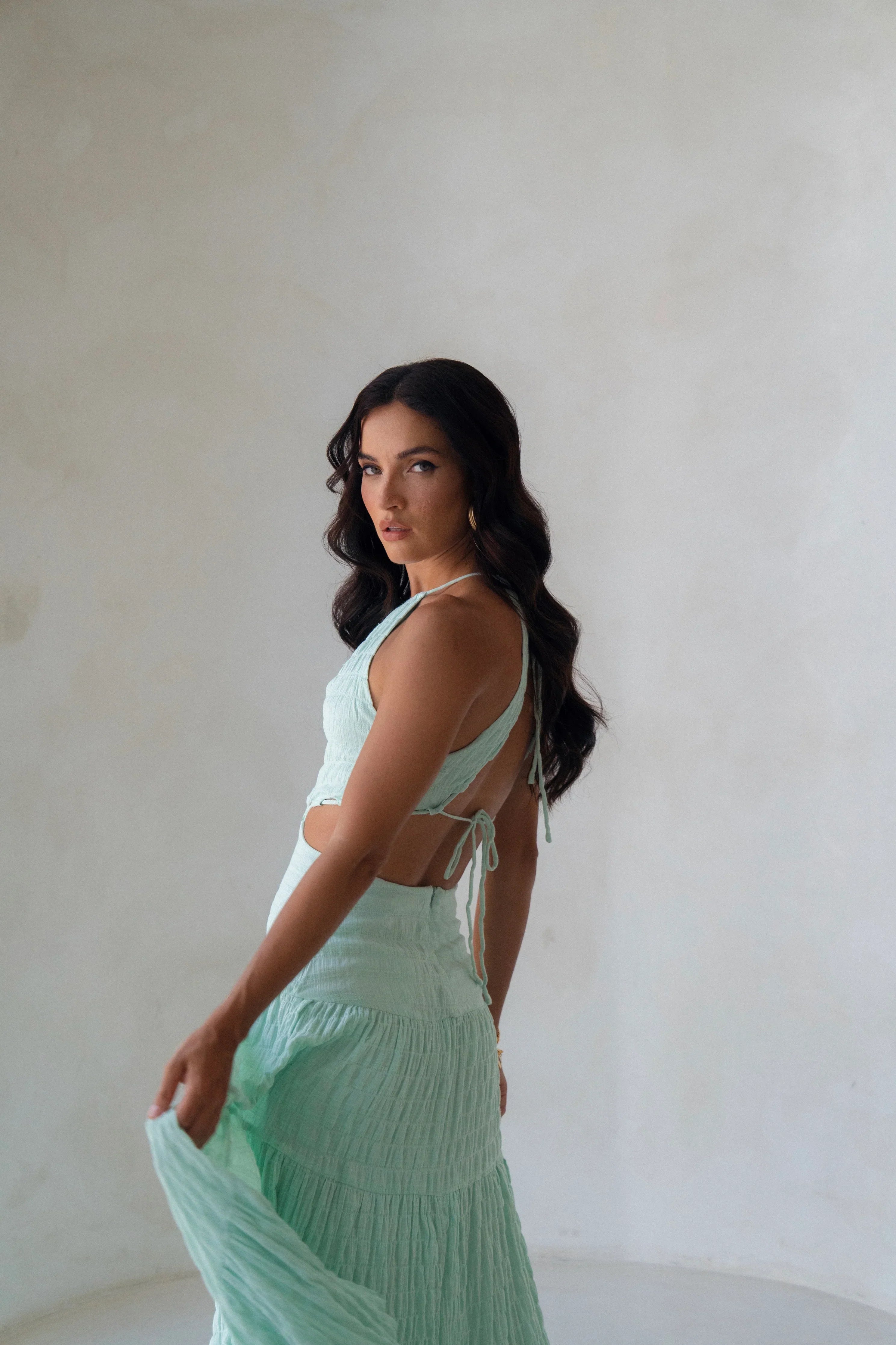 Mikayla Mint Green Halter Maxi Dress