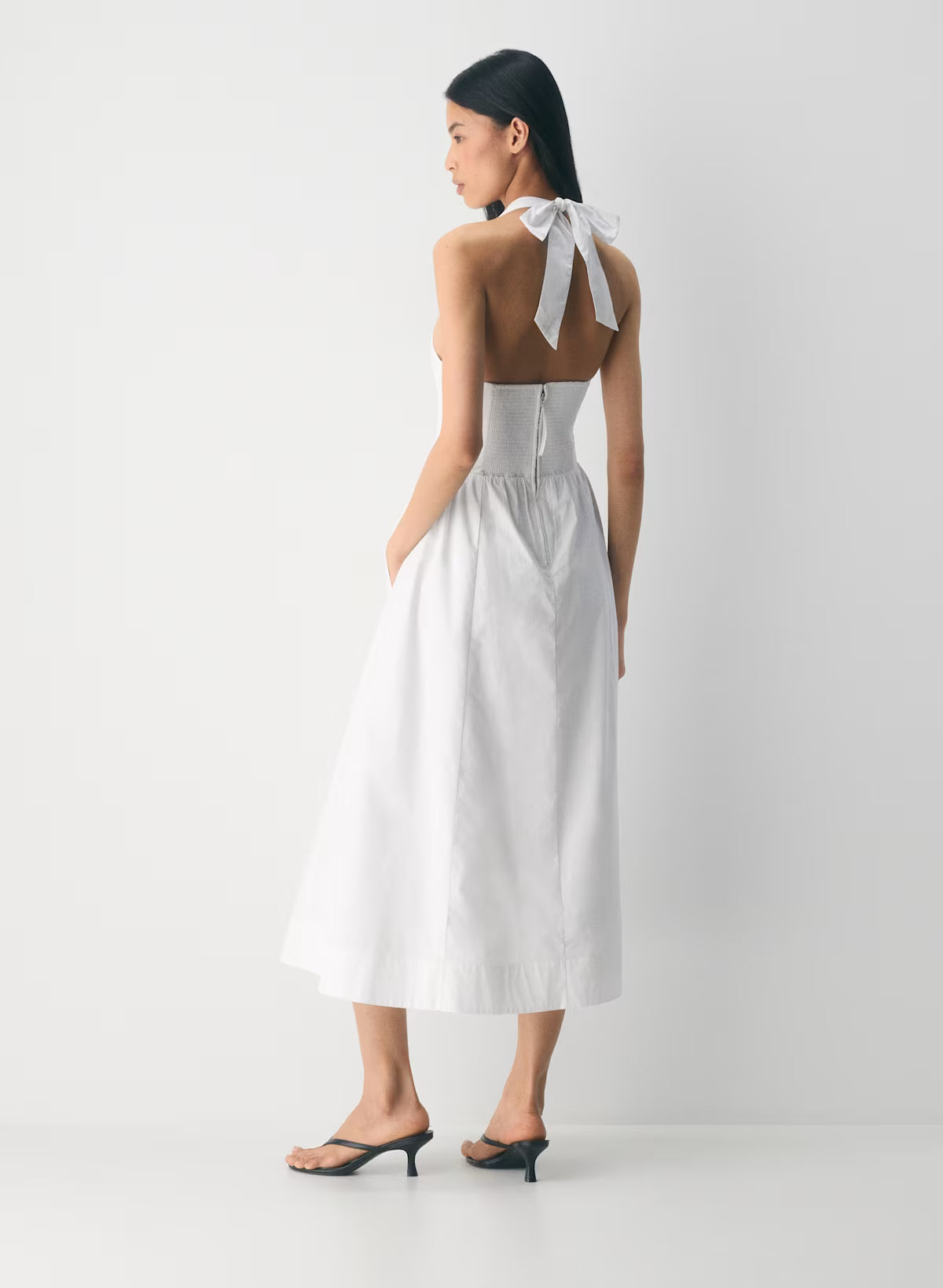 Cotton Poplin Halterneck Maxi Dress-Bright White