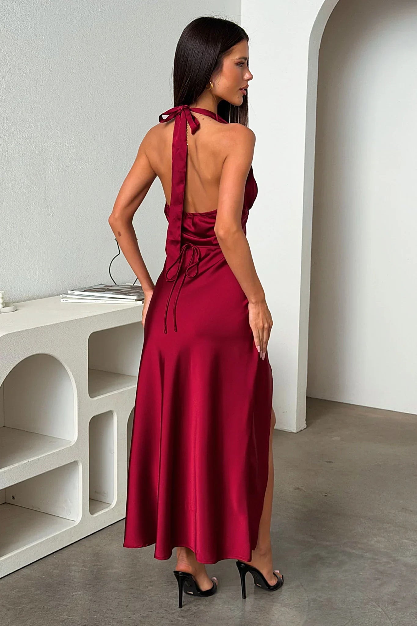 Avalea Halterneck Maxi Dress - Burgundy
