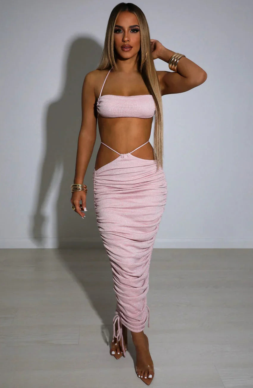 Valencia Maxi Skirt - Baby Pink Sparkle