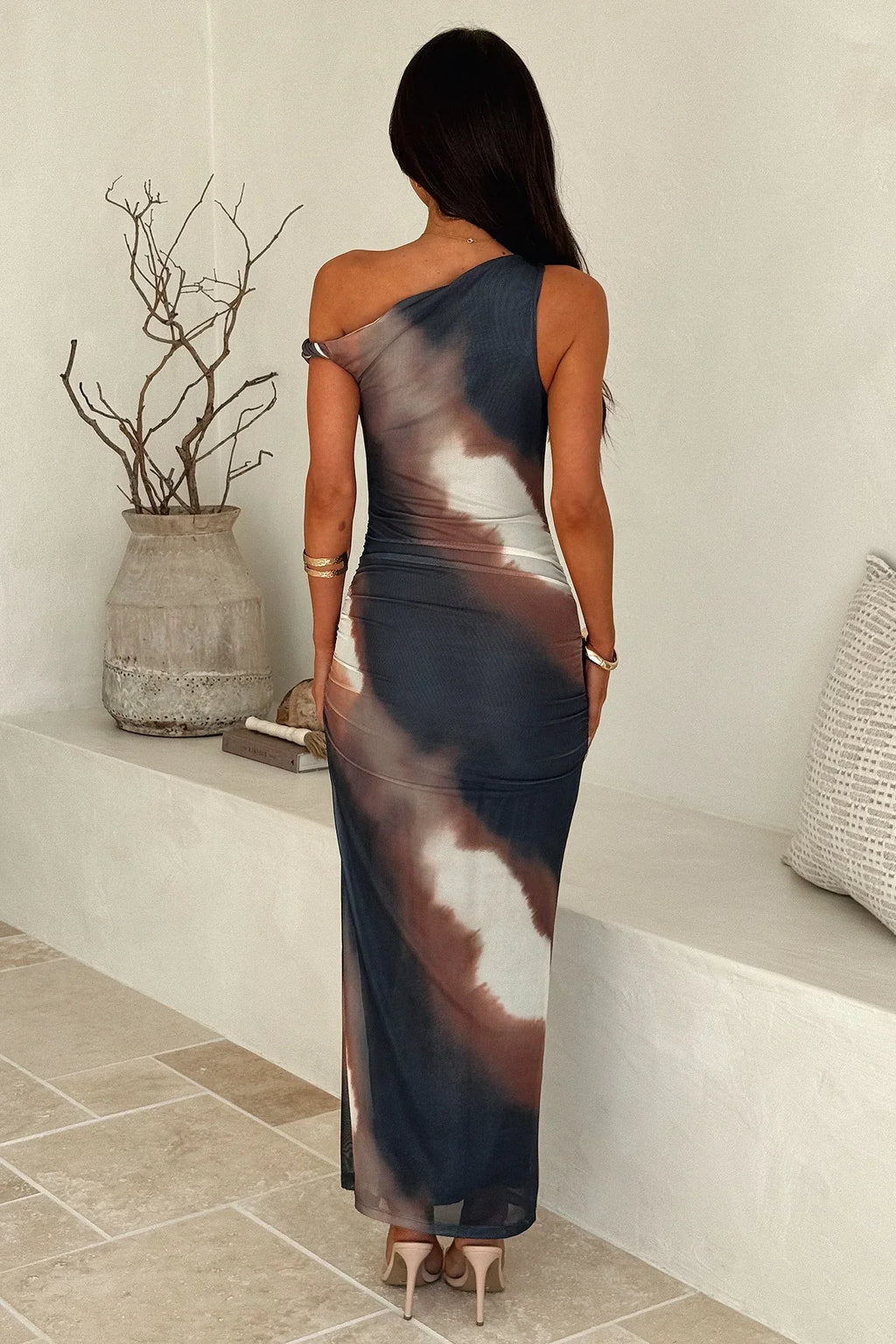 Rebekah Mesh Maxi Dress - Charcoal/Brown