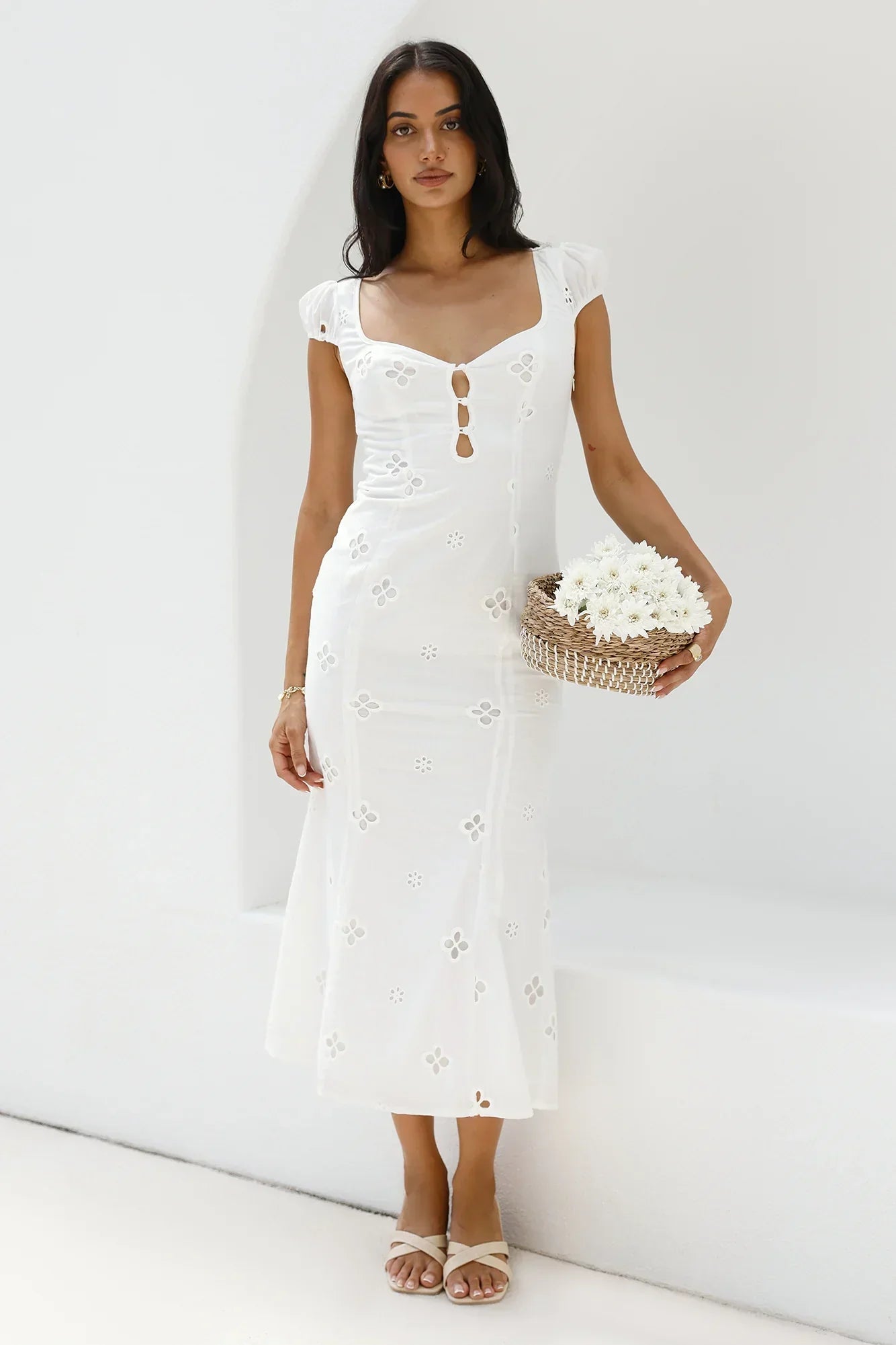 Vintage Song Midi Dress White