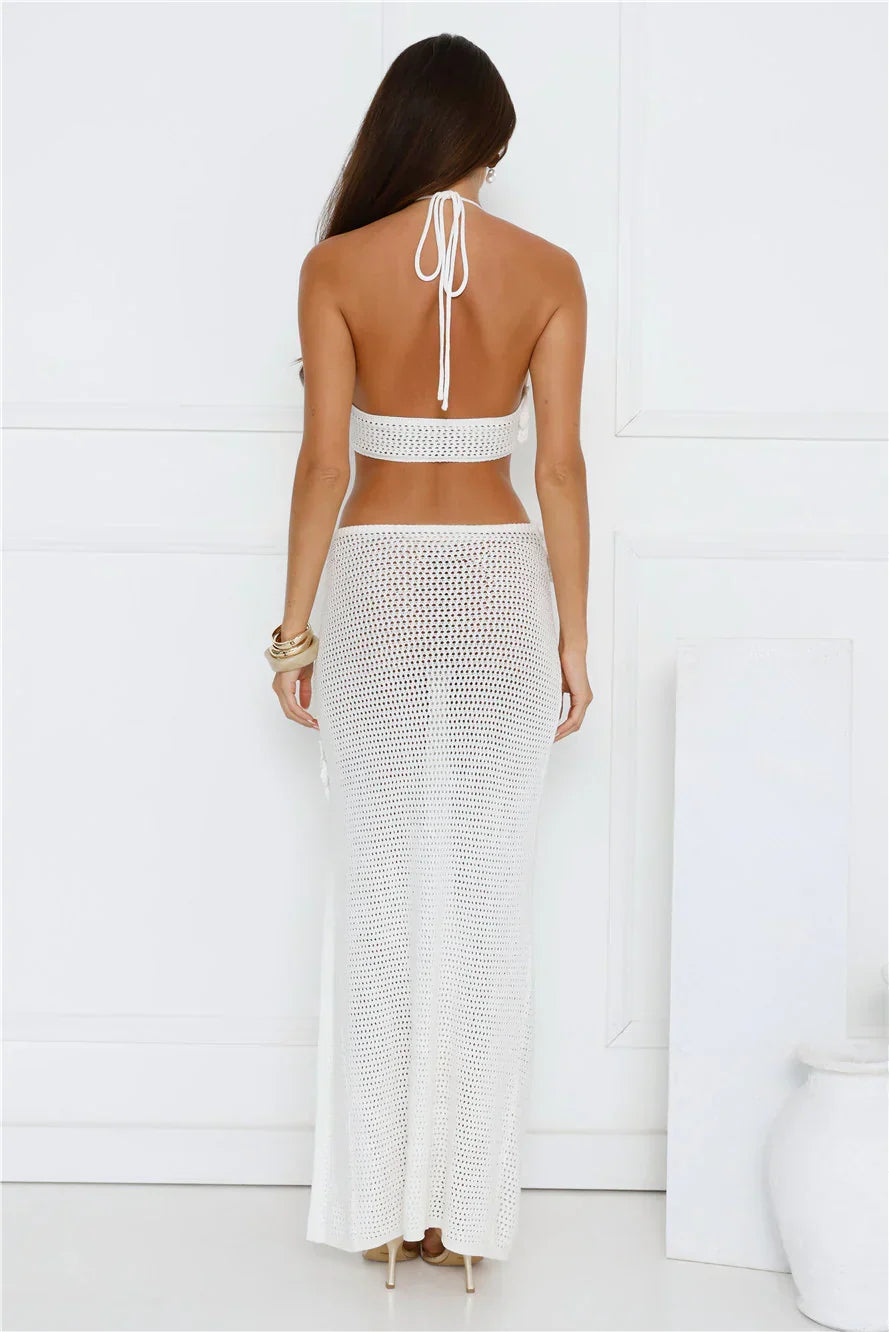 Monaco Sun Knit Halter Maxi Dress White