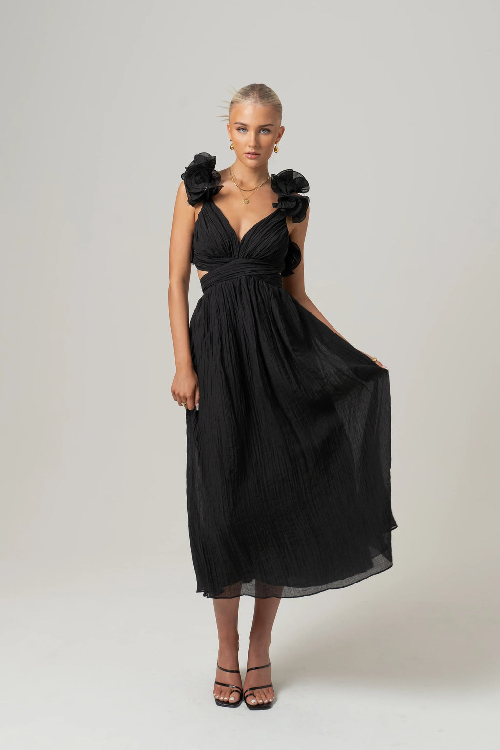 Tilly Ruffle Trim Midi Dress With Back Ties