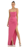 Rhinestone Strap Maxi Dress in Hot Pink