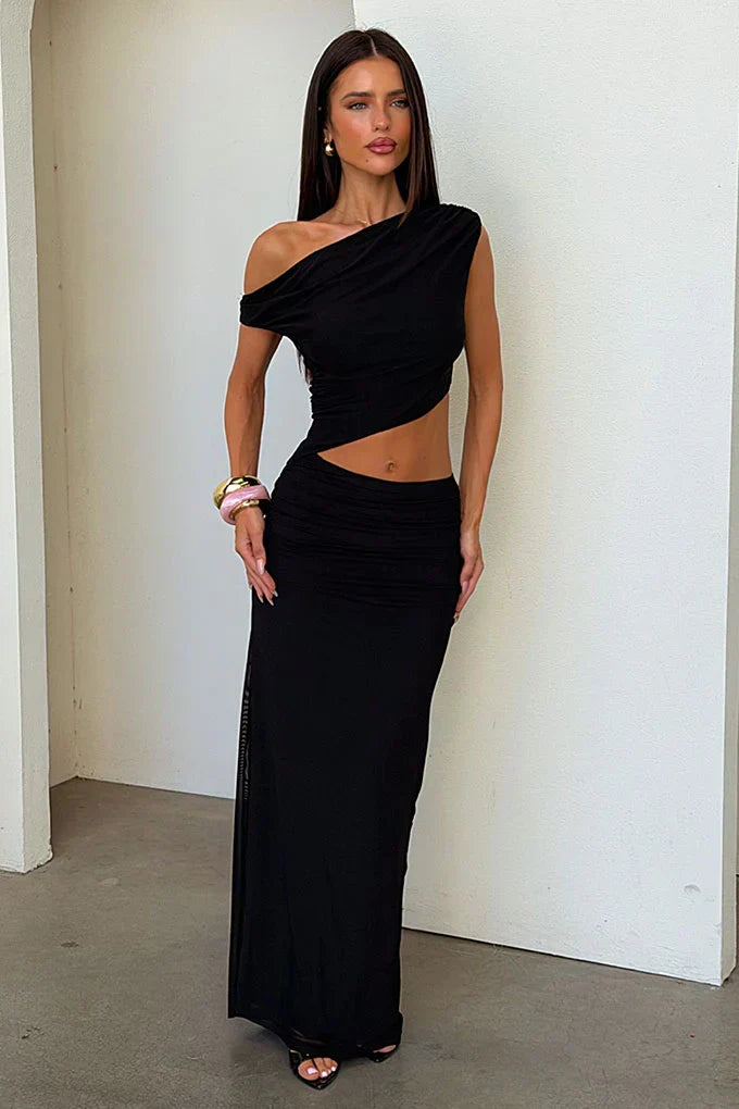 Tayissa Cut Out Mesh Maxi Dress - Black