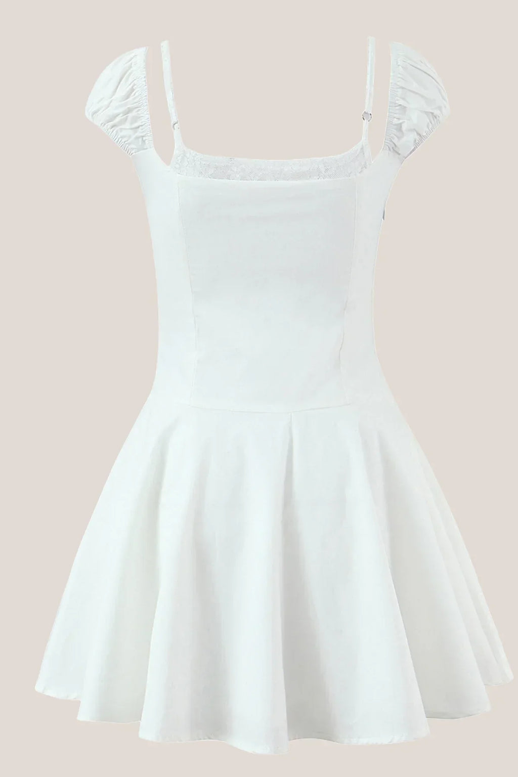 White Cap Sleeves A Line Cotton Mini Dress